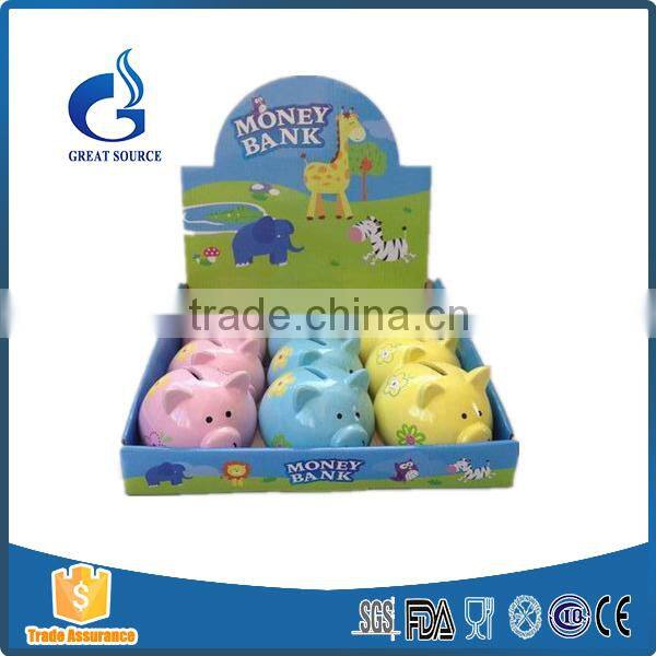wholesale Colorful pink cheap ceramic piggy bank money box,coin bank,money saving box