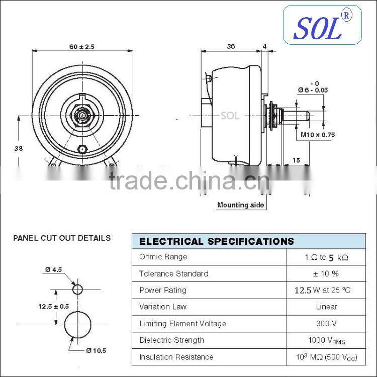 SOL-50w -variable resistor rheostat rheostats 2-5K ohm rheostat 10k ohm rheostat 450ohm rheostats