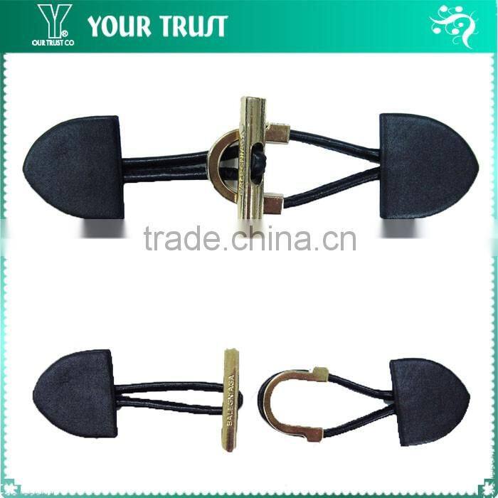 Gunmetal Alloy Buckle Stud Black Coat Leather Toggle Buttons