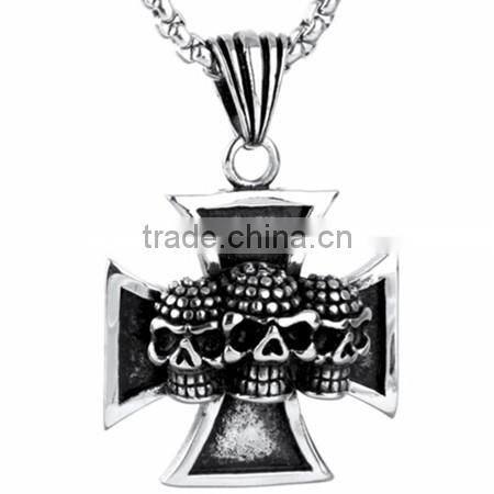New Fashion Punk Style Biker Stainless Steel Skull Cross Medal Pendant