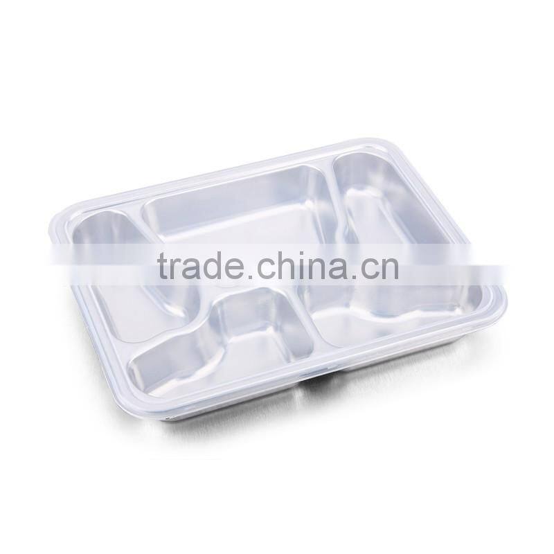 5 butterfly-shaped compartment of stainless steel serving fast food tray