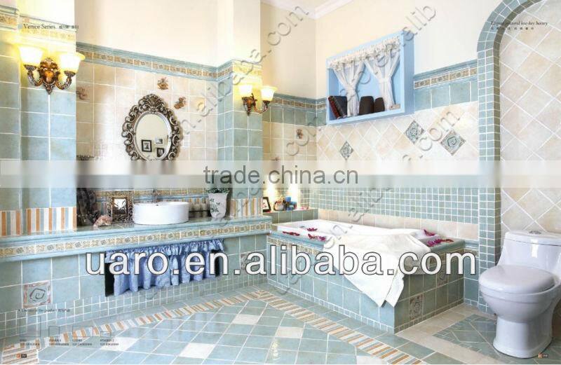 glazed decorative antique brick ceramic vintage blue ceramic bathroom set