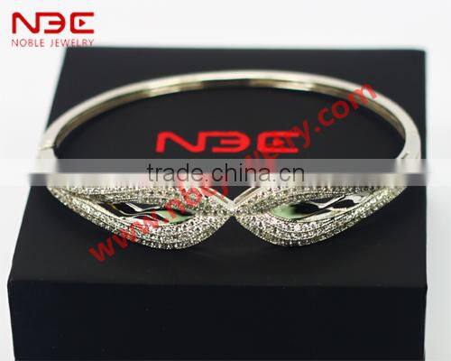 2015 wax mocro pave setting silver bangle,most popular silver bangle for girls and women