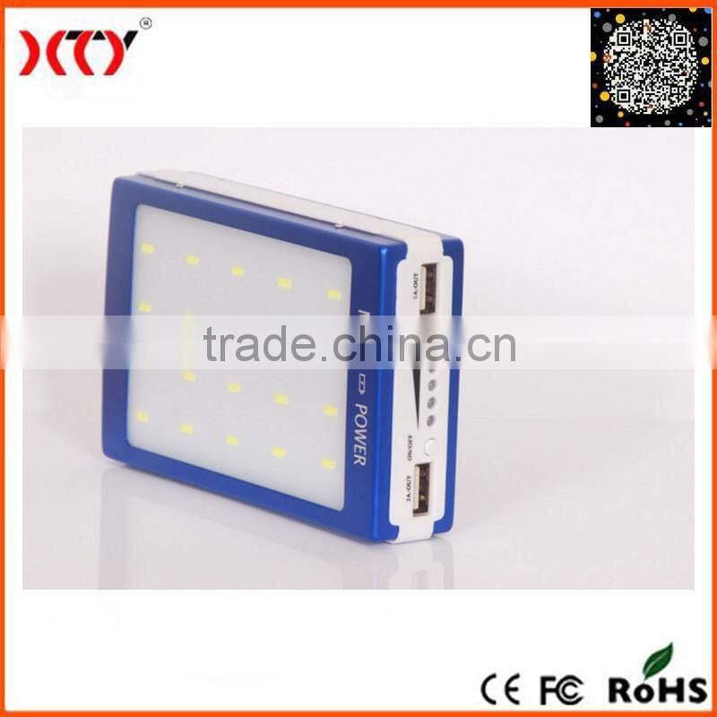 High Capacity Alloy Dual USB 10000mAh Solar Power Bank With Camping LED Light