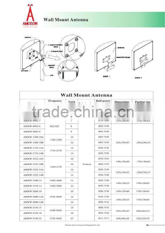 12dBi Directional Wall Mount Patch Panel Flat 2.4 GHz PCB Antenna