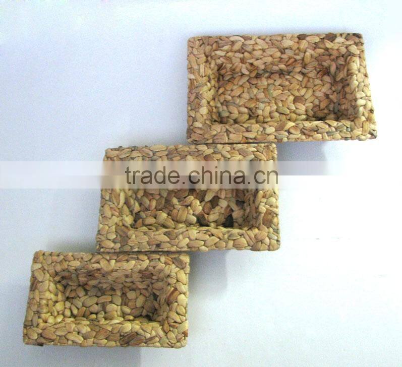 Natural Water Hyacinth Shallow Decoration Basket Set of three