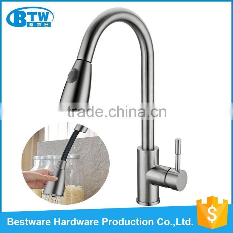 wholesale custom 304 stainless steel single handle pull out upc kitchen sink faucet