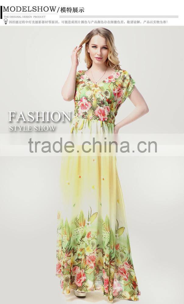 2016 new European women's Beach Resort plus size slim Chiffon Dress