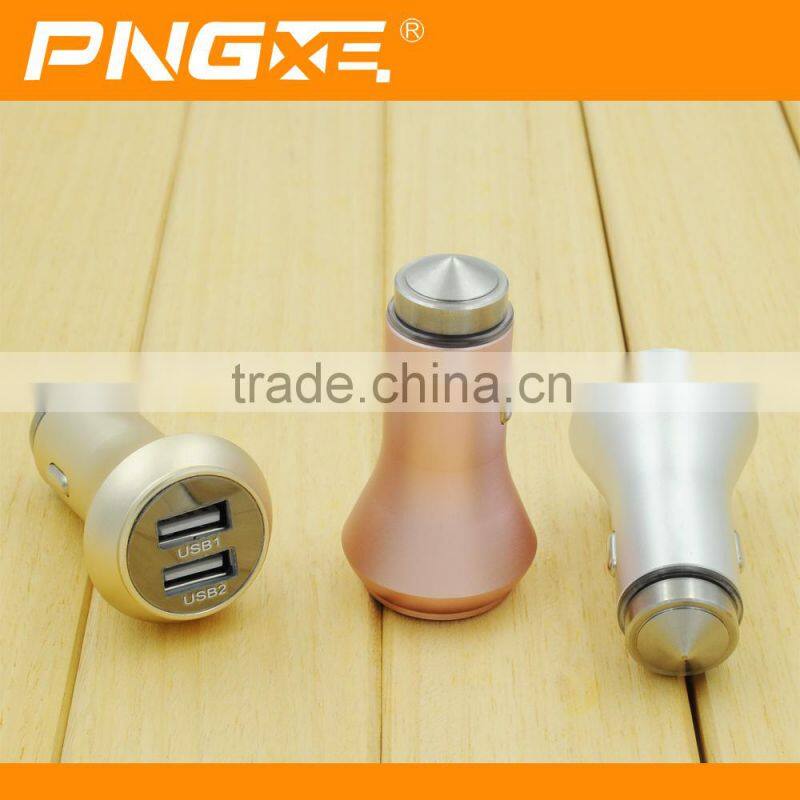 2015 New Arrival mobile phone portable universal mini metal dual usb car charger