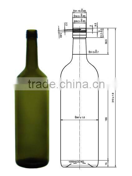 wholesale wine bottles 1000ml with dark green glasslucky