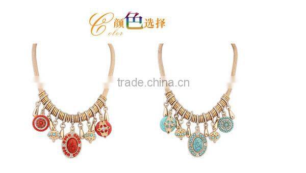 Red Blue Resin Stone Vintage Choker Pendant Statement Necklace Women Necklaces & Pendants Fashion Necklaces for Women 2014
