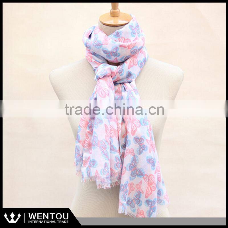 Spring New Arrival Butterfly Printed Organic Cotton Voile Scarf
