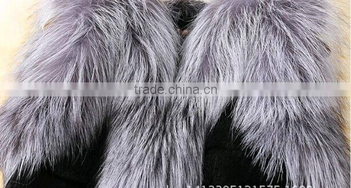 factory price koreal style long silver fox fur trim rabbit fur vest