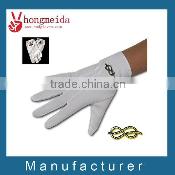white cotton marching band gloves with snap button