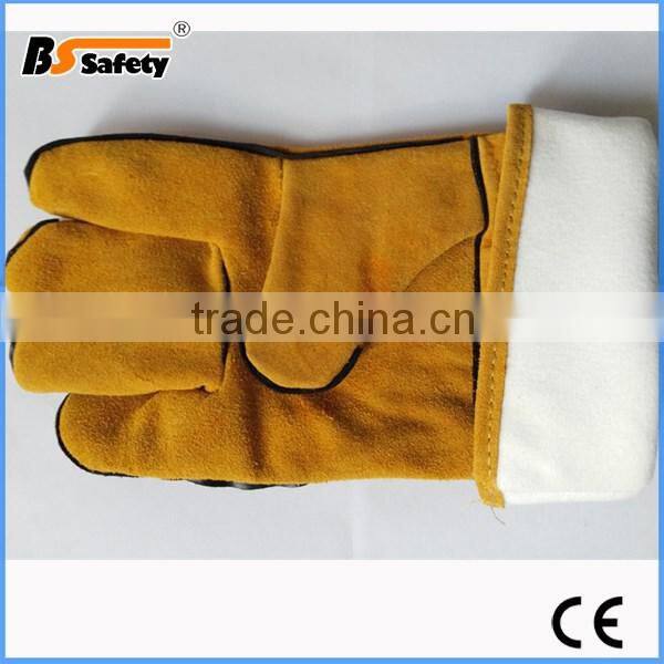 BSSAFETY China supplier 2015 wholesale yellow leather welding work gloves mens
