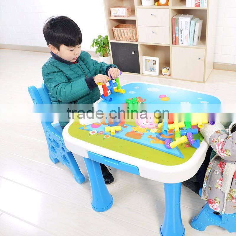 Fashion kids study writing table and chair children's cute plastic table with chair set