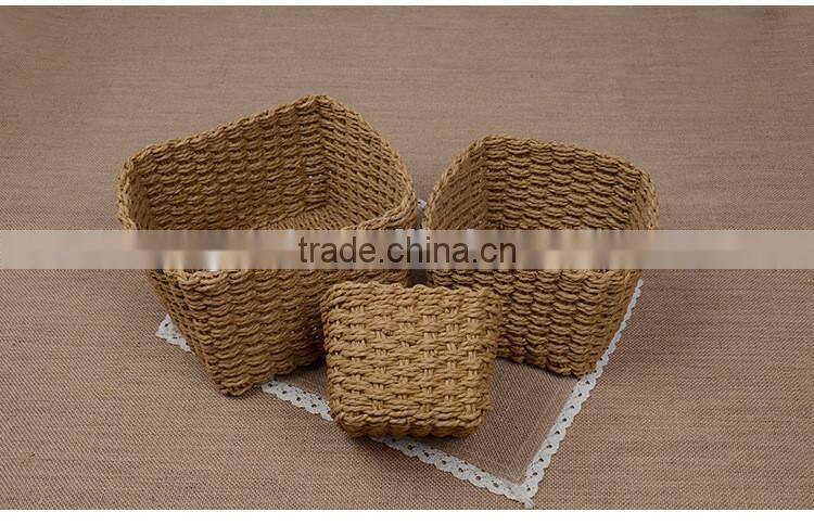 New set of 3 stackable design paper rope hand woven gift decorative small baskets