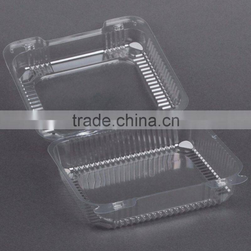 Square Clear Hinged Clamshell Type Plastic StayLock Medium Food Container for Salad, Muffins, Cake, Pastry and Fruit Packaging