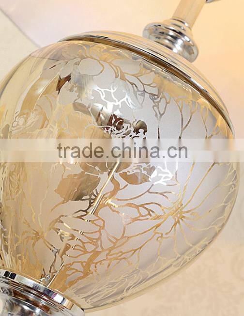 Flower pattern artistic glass floor lamp with white color flower fabric lampshade