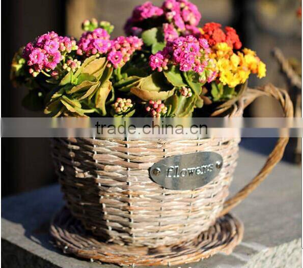 handmade plastic lined antique wicker tea cup flower plant pot decorative plant pots indoor