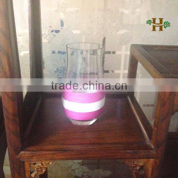 Clear glass vase,Paper Rope Decoration cheap Glass Vase