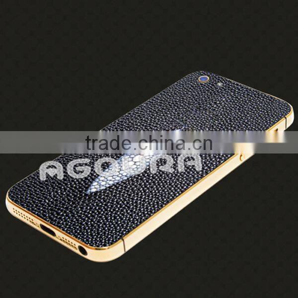 2017 Luxury 24k gold plating housing with genuine leather for iPhone 5 5S
