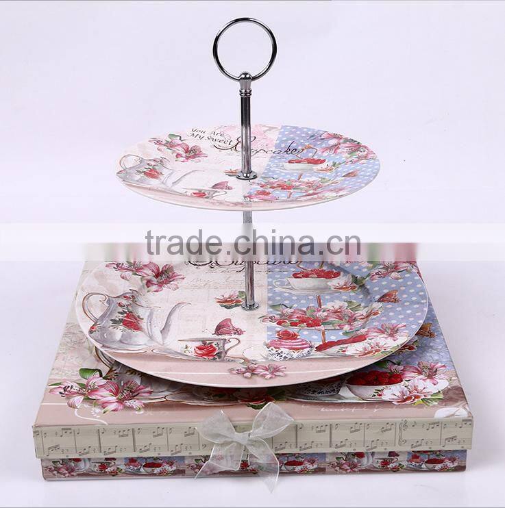 Luxury yiwu double layer plate fine porcelain dinner plate set with gift box plate for weeding