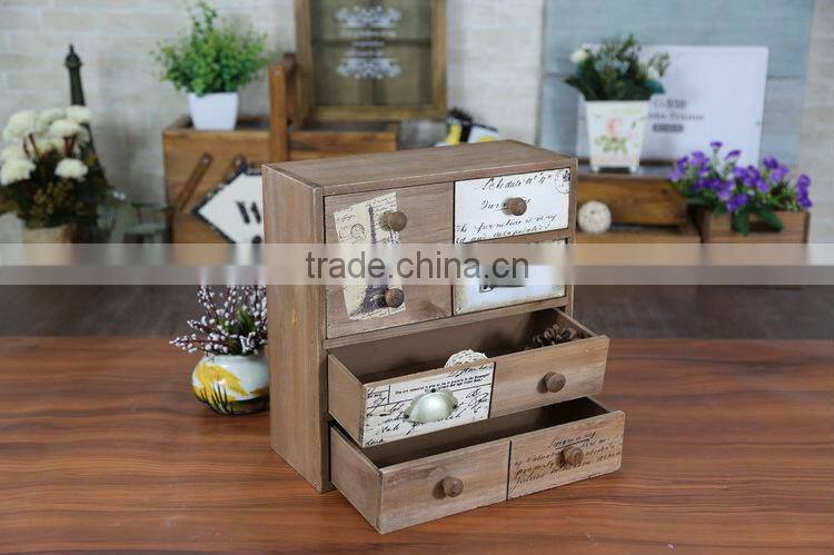 Zakka grocery retro wooden four drawer desktop storage box
