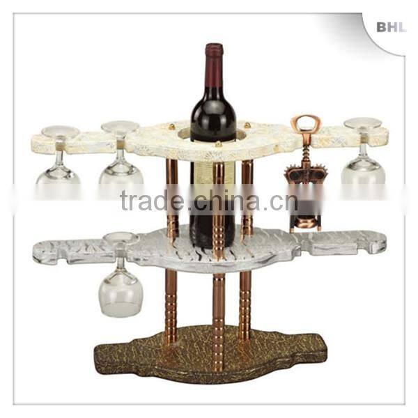 2013 New Style! Bar/hotel leather red wine rack YJ-4 with 4 glass holder, single bottle wine display rack for guest room