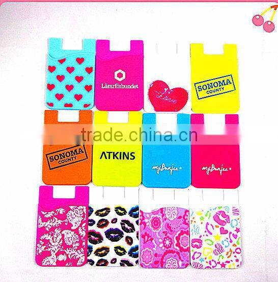 colorful silicone phone wallet with 3m sticker