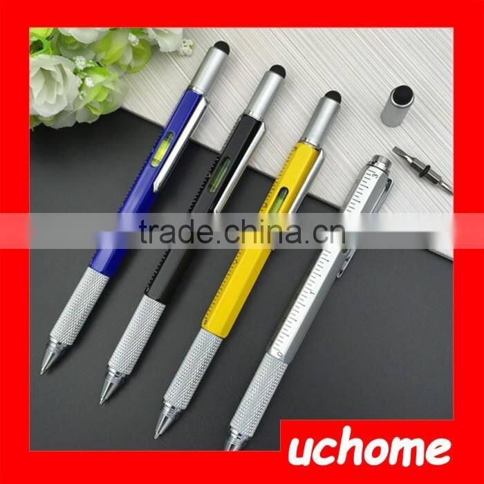 UCHOME 2017 Popular multi function 5 In 1 Gradienter touch stylus screwdriver ruler ballpoint multi tool pen