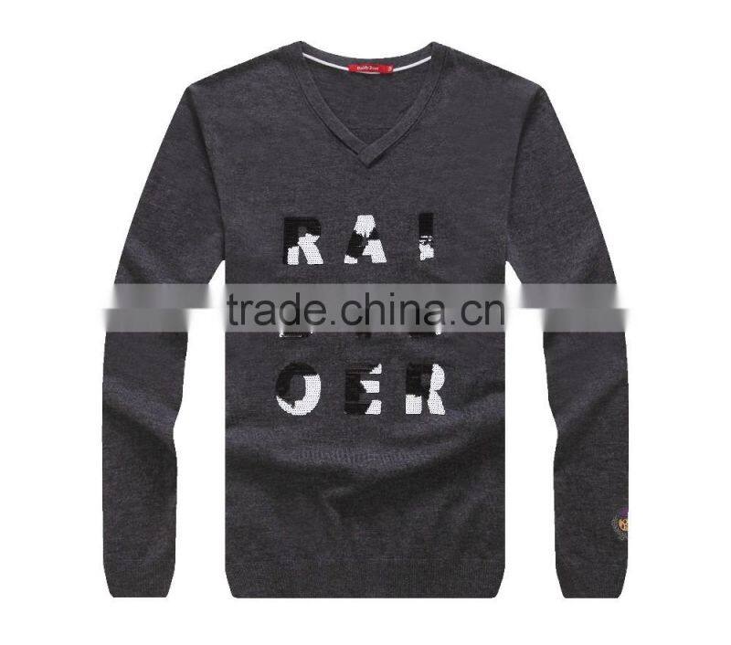 Raidyboer 2016 men's embroider paillette sweater 100%wool v sharp neck