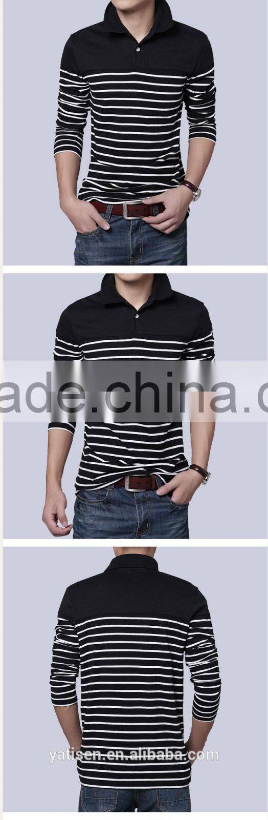 Stripe long sleeve polo shirt for men casual men's polo shirts full sleeves shirt wholesale