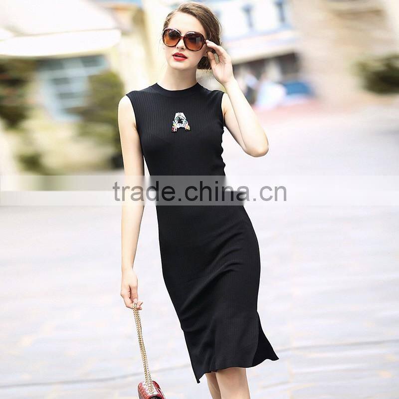 High quality 2016 spring knit woolen women vest dress sexy fashion evening dress