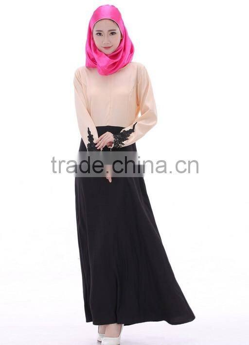 fashion long sleeve lace zip women long dress muslim