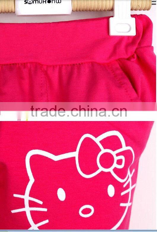 Hot selling summer baby girl clothes set cartoon batwing tees+shorts 2 pcs set chidlren's suit Hello Kitty tracksuit