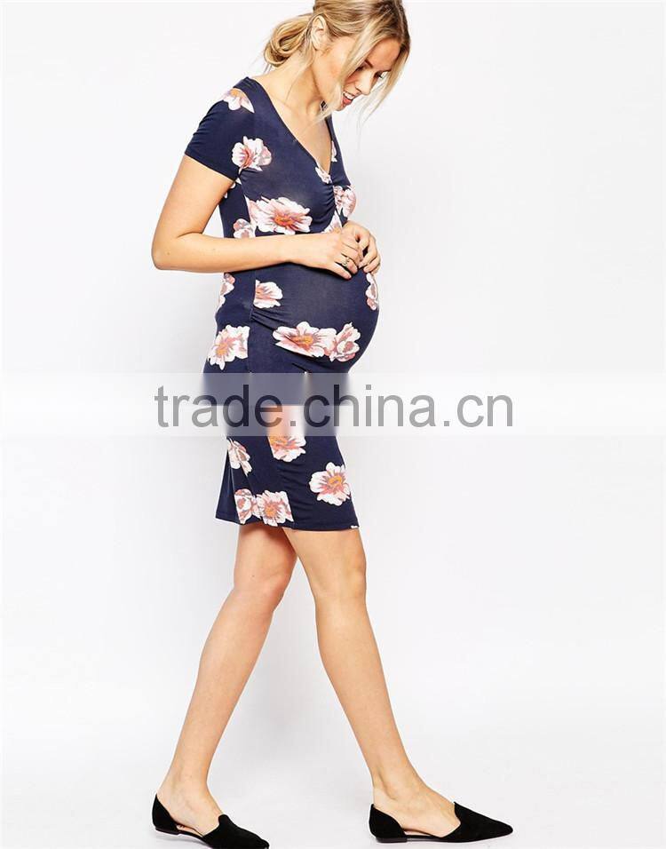 Maternity Clothing Manufacturer Wholesale Dark Floral Printed Maternity Clothes Wholesale Midi Maternity Clothes