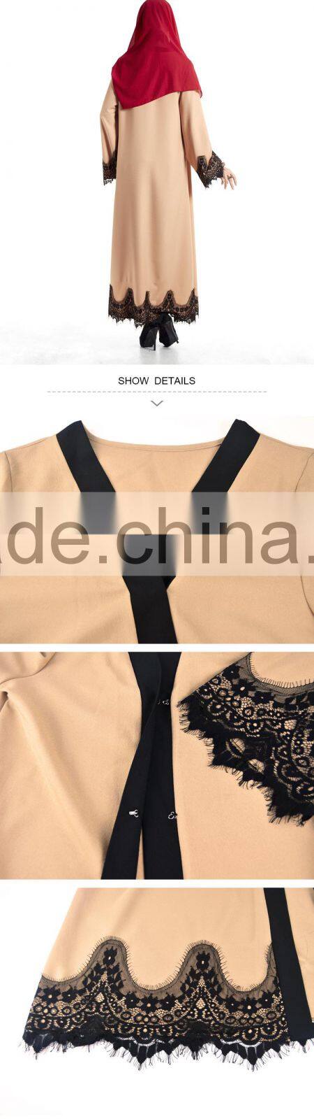 Zakiyyah E006 New arrival islamic brown open coat pictures abaya sleeve with Lace Adornment of latest gowns designs in dubai