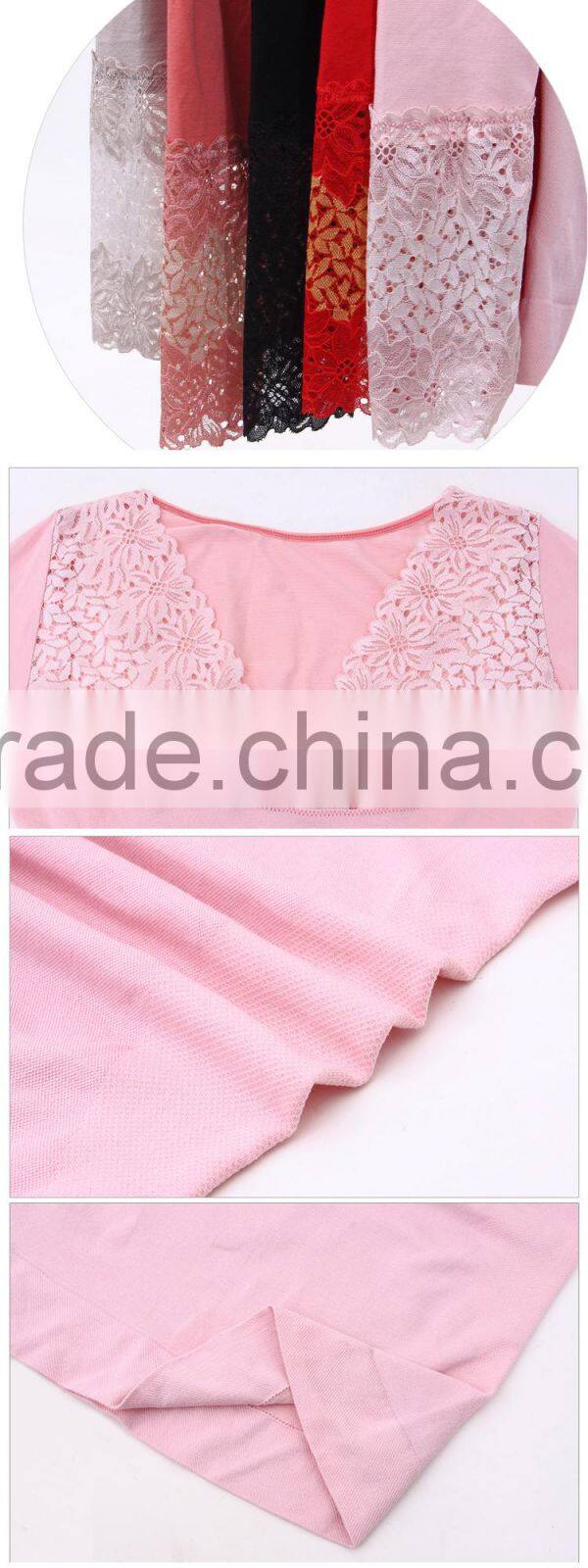 Hsz-TU004 V-neck Cotton Lace Top Ladies Sexy Slim Top Hot Sale Breathable Long Thermal Underwear