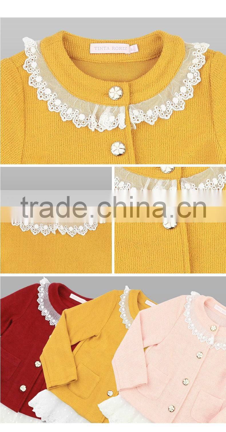 Long Sleeve Girls Knitted Outfits With Lace Girls Boutique Clothing For 2017 Spring Children Clothing OEM Service