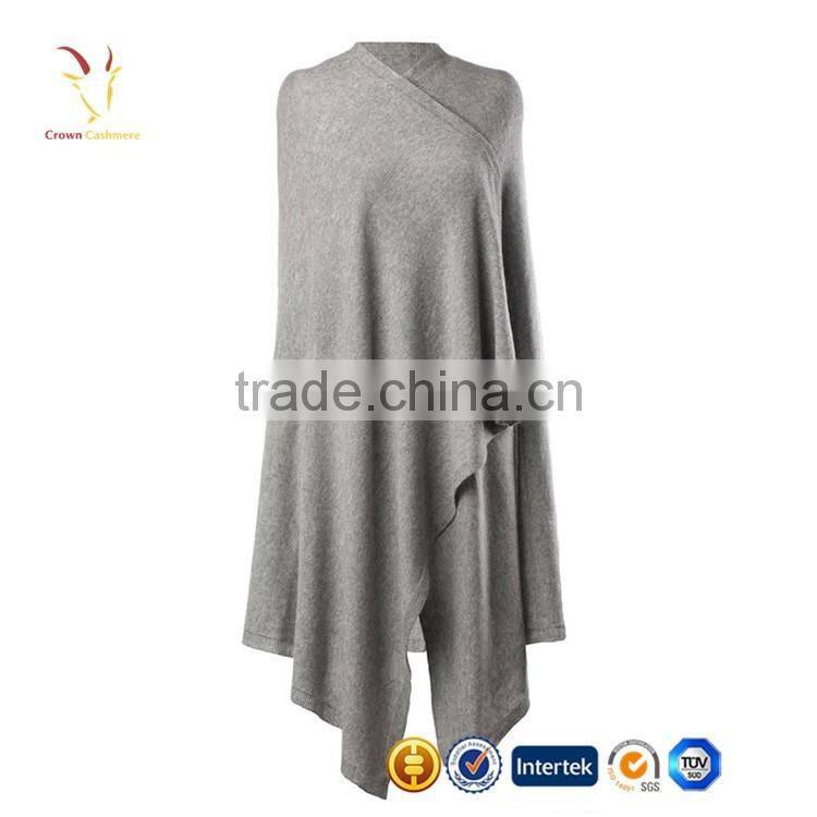 Women Grey Long Cashmere Poncho Wool Scarf Sahwl Poncho