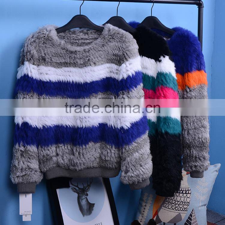 Multifunctional Women Genuine Knitted coat Rabbit Fur jackets natural winter fashionable