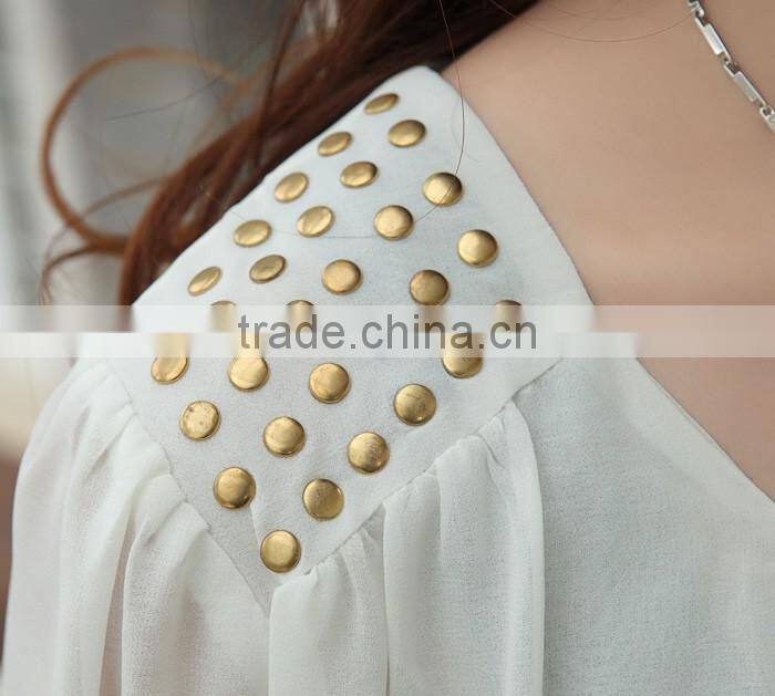 2016 Wholesale cheap price Women chiffon shirts outfit rivet cute doll Long sleeves design women chiffon casual Top Blouse