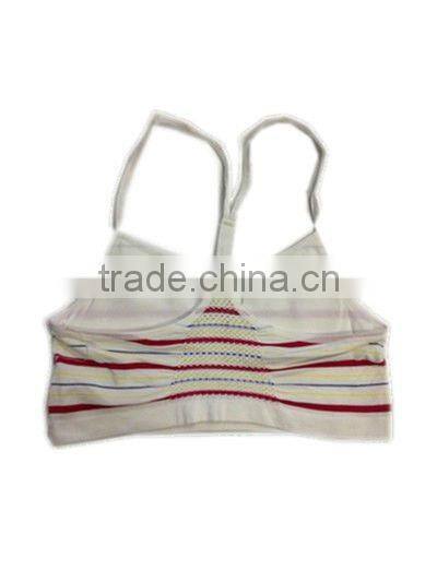 seamless stripe sport tank top cami bra with mesh back and color yarn and princess seams