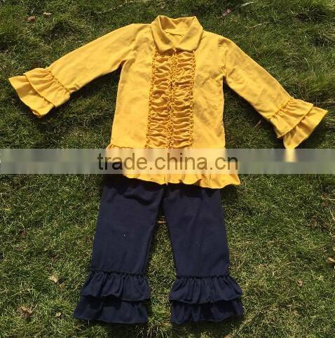 2016 Hot Sale Girls Pajama fashion christmas ruffle striped outfits Baby Sleeping Clothes Top and Pants set