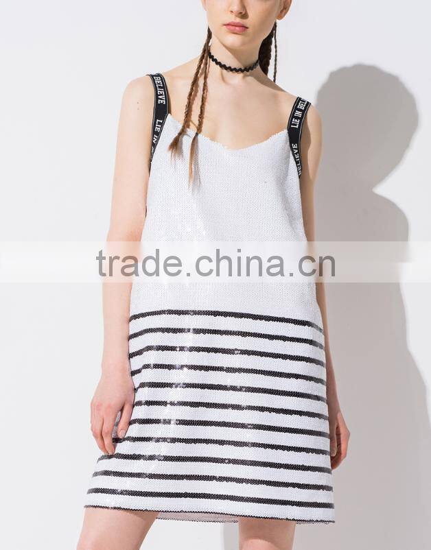 Women Sexy White Stripes Dress Bodycon Dress Mini Striped Cami Slip Dress