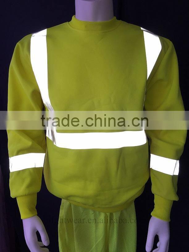 80% polyester 20% cotton fleece hi vis safety sweatshirt with heat-applied reflective tape meet CSA Z96 requirement