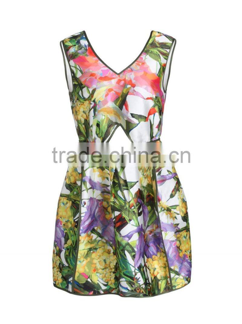 Ladies sleeveless polyester/spandex sublimation hollowed modern dress