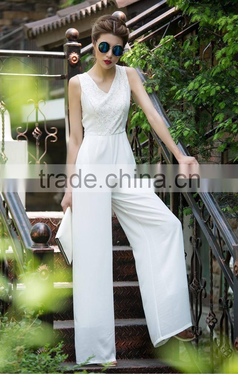 fashion white chiffon one piece jumpsuit dress pants