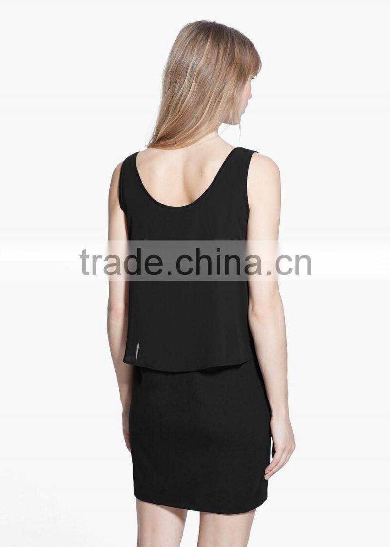 Girls orange and black solid color chiffon sleeveless short dress wholesale